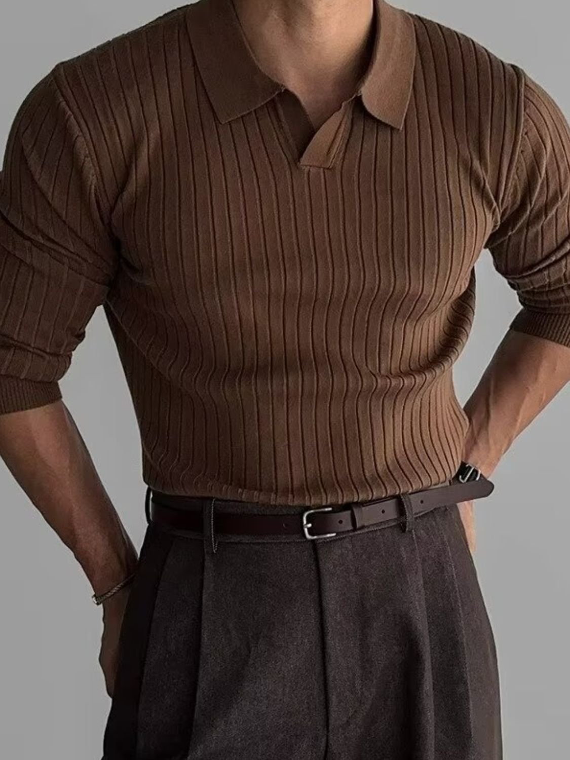Men's Plus Size Collared Neck Long Sleeve Polo Shirt Comfort