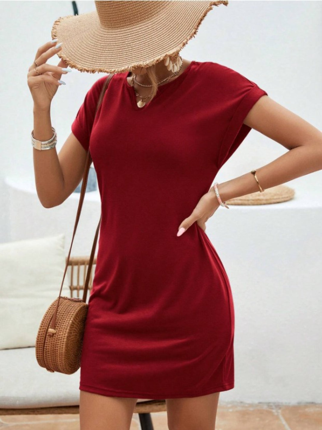 Chic Notched Sleeve Tee Dress