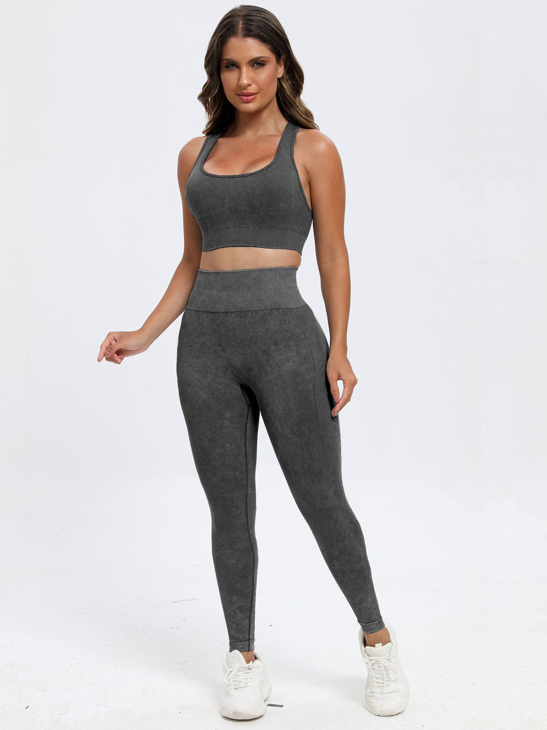 Scoop Neck Activewear Ensemble with Wide-Strapped Top and Fitted Pants