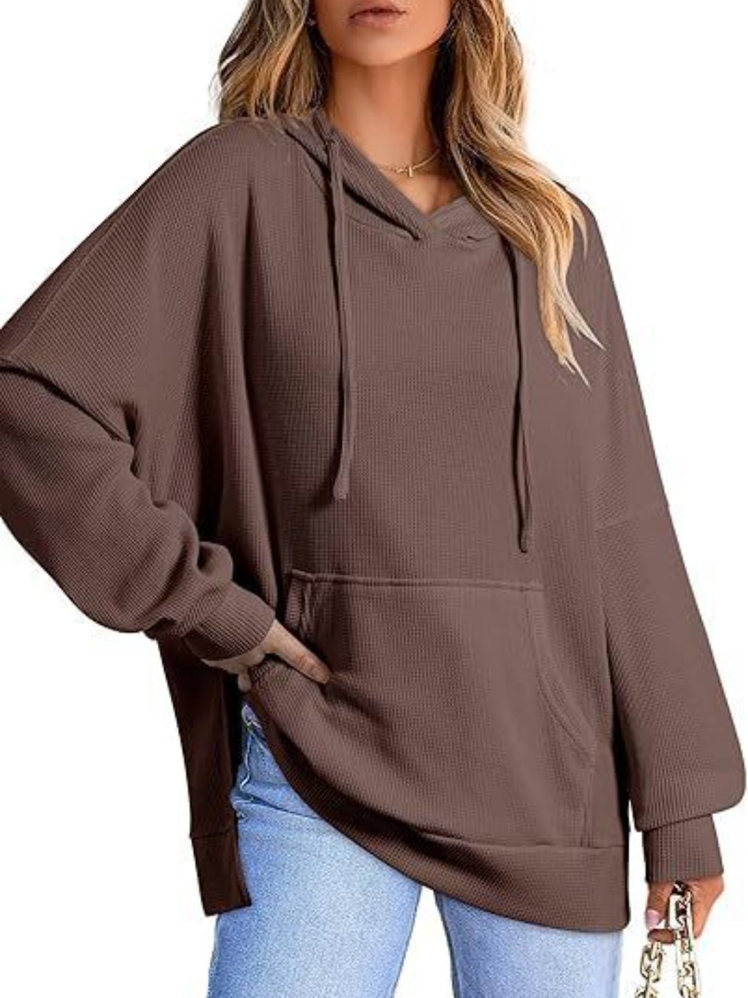 Sheer Slit Hooded Long Sleeve Top with Drawstring