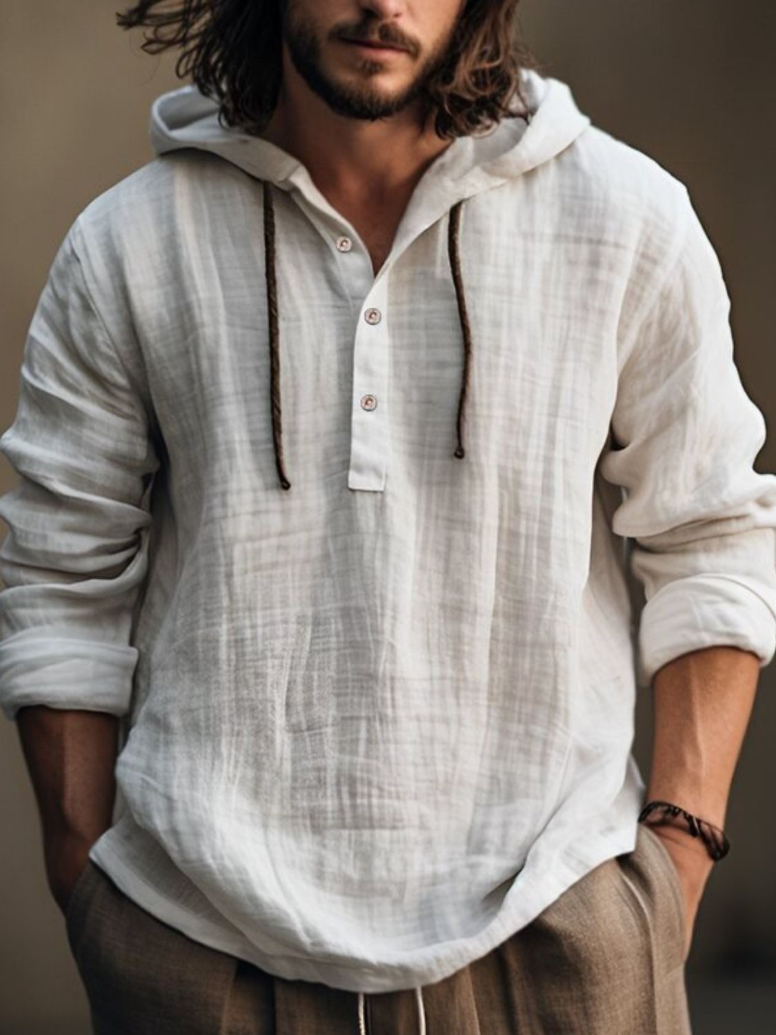 Men's Full Size Half Button Long Sleeve Hoodie for Comfort
