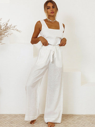 Elegant Square Neck Sleeveless Top and Trousers Set Sale