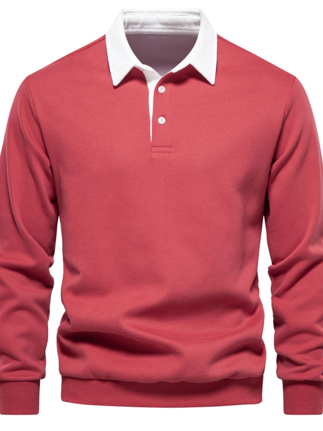 Men's Quarter Button Collared Neck Long Sleeve Polo Shirt