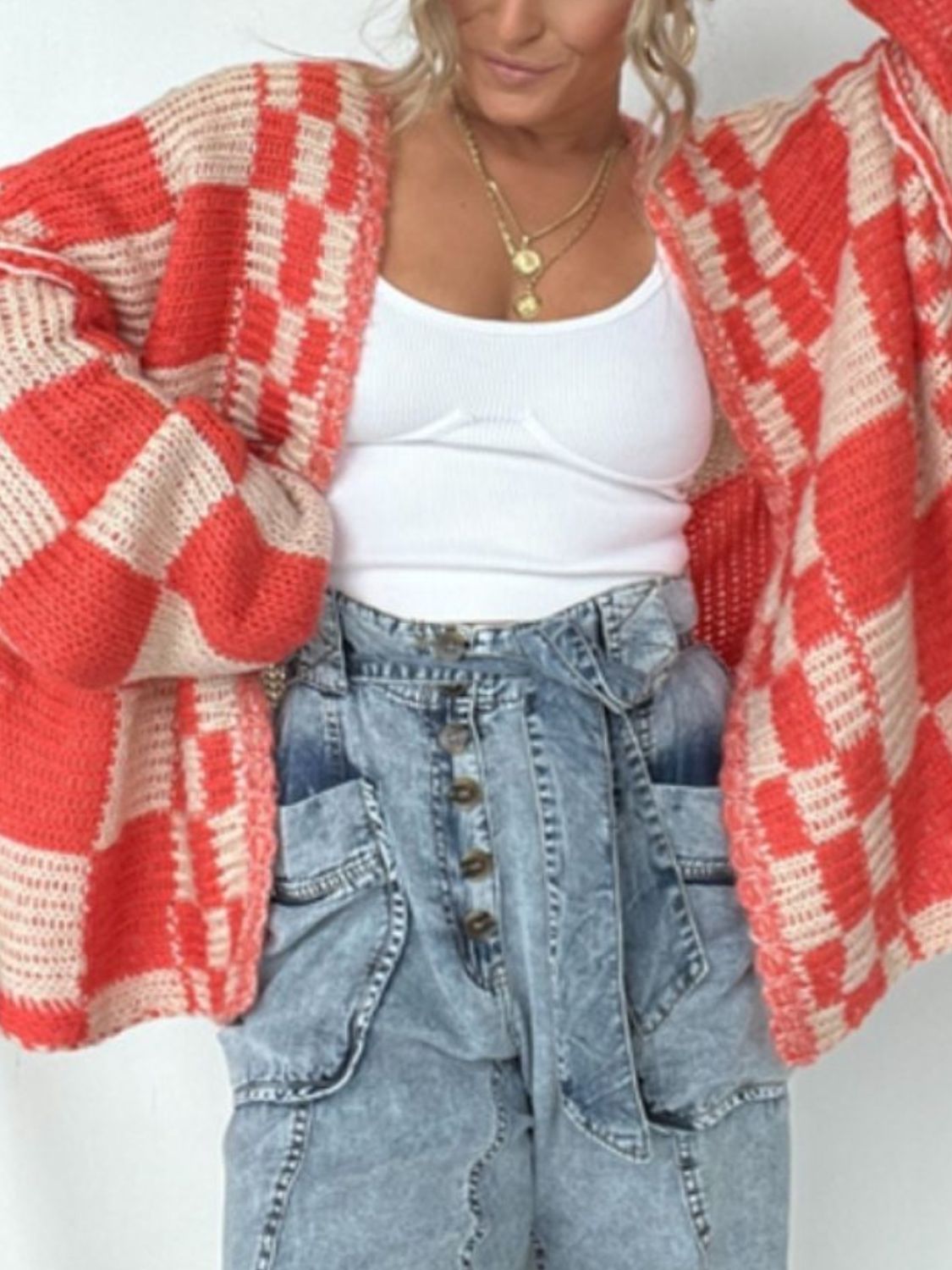 Plaid Open Front Long Sleeve Cardigan for Women Fashion