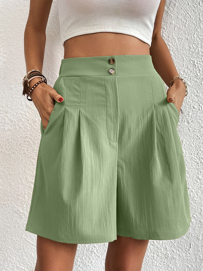 Elegant Ruched Elastic Waist Shorts with Pockets for Women