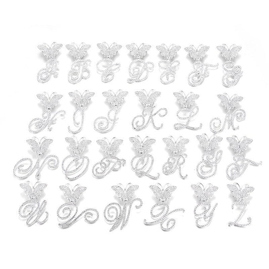 18inch  Cuban Chain Butterfly Letter Full Diamond Pendant Cuban Chain Personalized Exaggerated Thick Chain Hiphop Jewelry