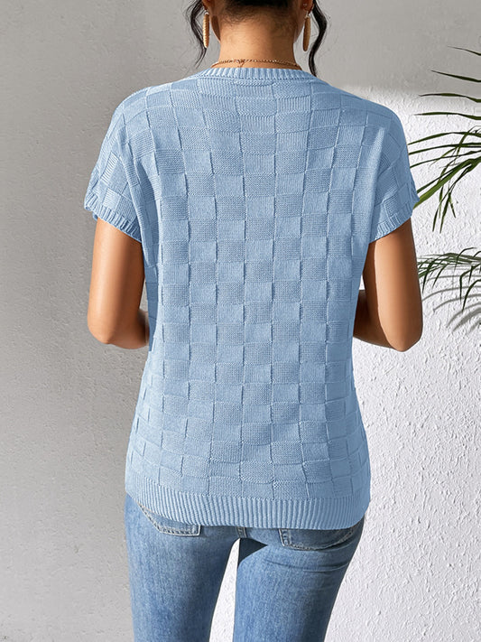 Round Neck Short Sleeve Knit Top for Effortless Style