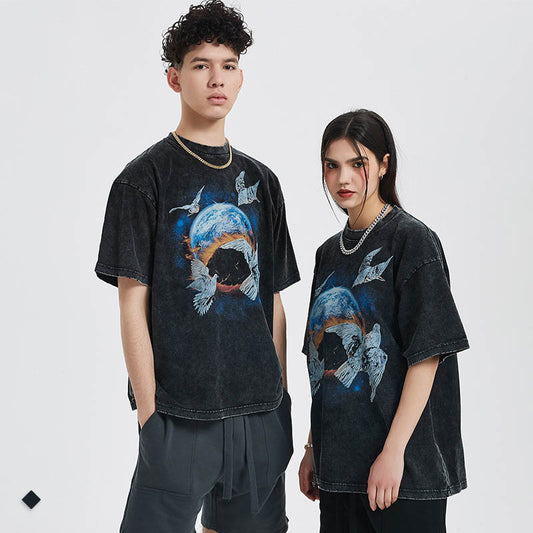Urban Casual Pigeon Graphic Oversized T-Shirt for Men