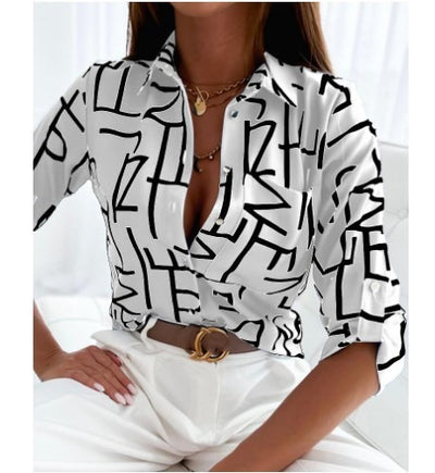 Chic Floral Print Long Sleeve Dacron Blouse for Women
