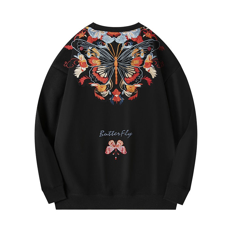 Men's Heritage-Inspired Retro Sweatshirt with Embroidered Round Neck and Long Sleeves