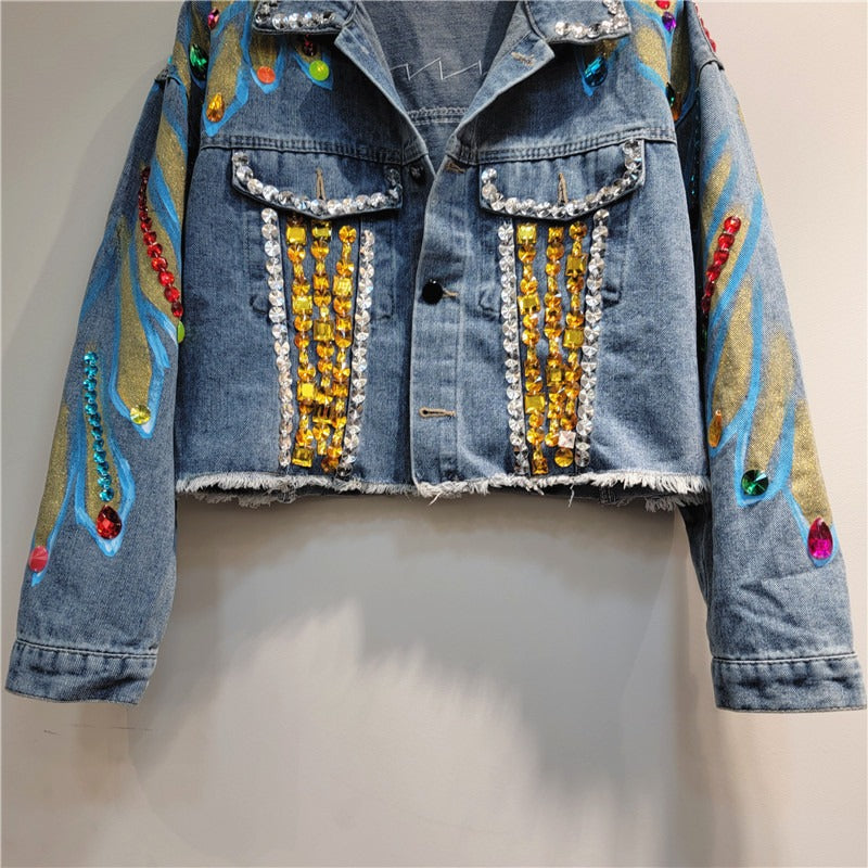 Artisanal Beaded Denim Jacket with Contemporary Western Style