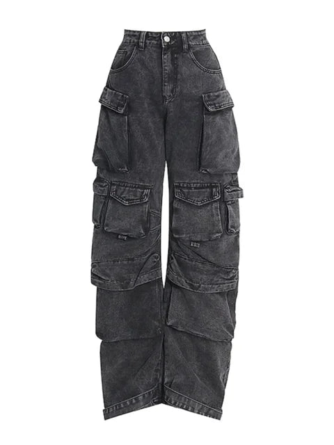 High-Waisted Multi-Pocket Loose Fit Jeans for Women
