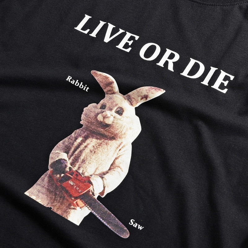 Quirky Chainsaw Rabbit Hip Hop Graphic Tee - Trendy Cotton Short Sleeve Urban Shirt