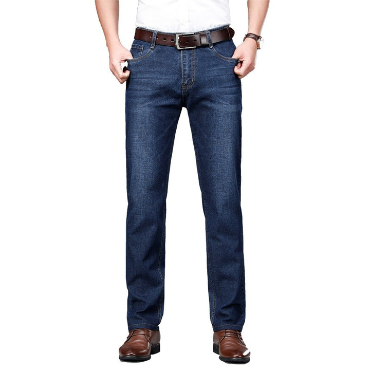 Men's Relaxed Fit Mid-Rise Straight-Leg Cotton Jeans with Stretchy Waistband