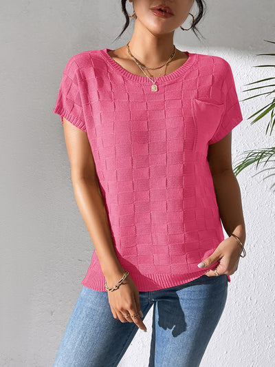 Round Neck Short Sleeve Knit Top for Effortless Style
