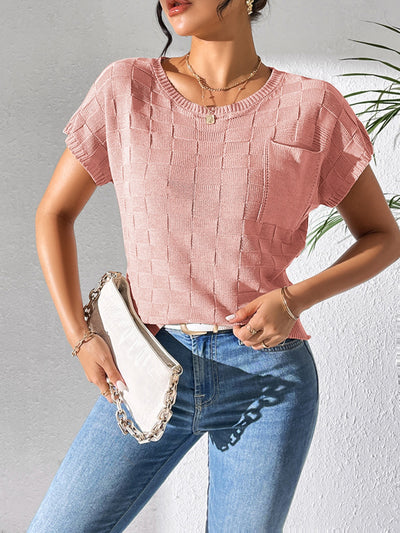 Round Neck Short Sleeve Knit Top for Effortless Style