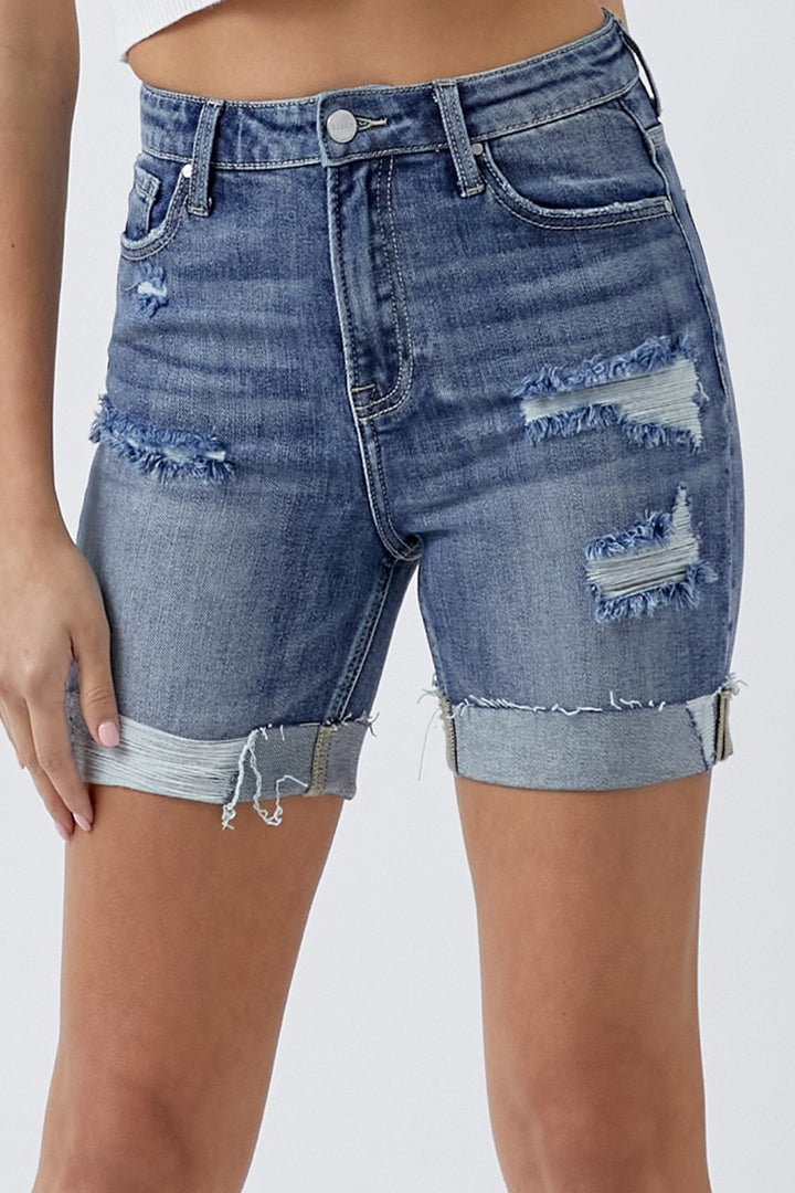 Chic Distressed Denim Rolled Shorts with Pockets by RISEN - Perfect Summer Staple