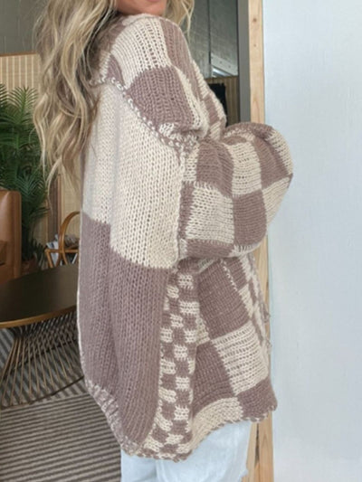 Plaid Open Front Long Sleeve Cardigan for Women Fashion