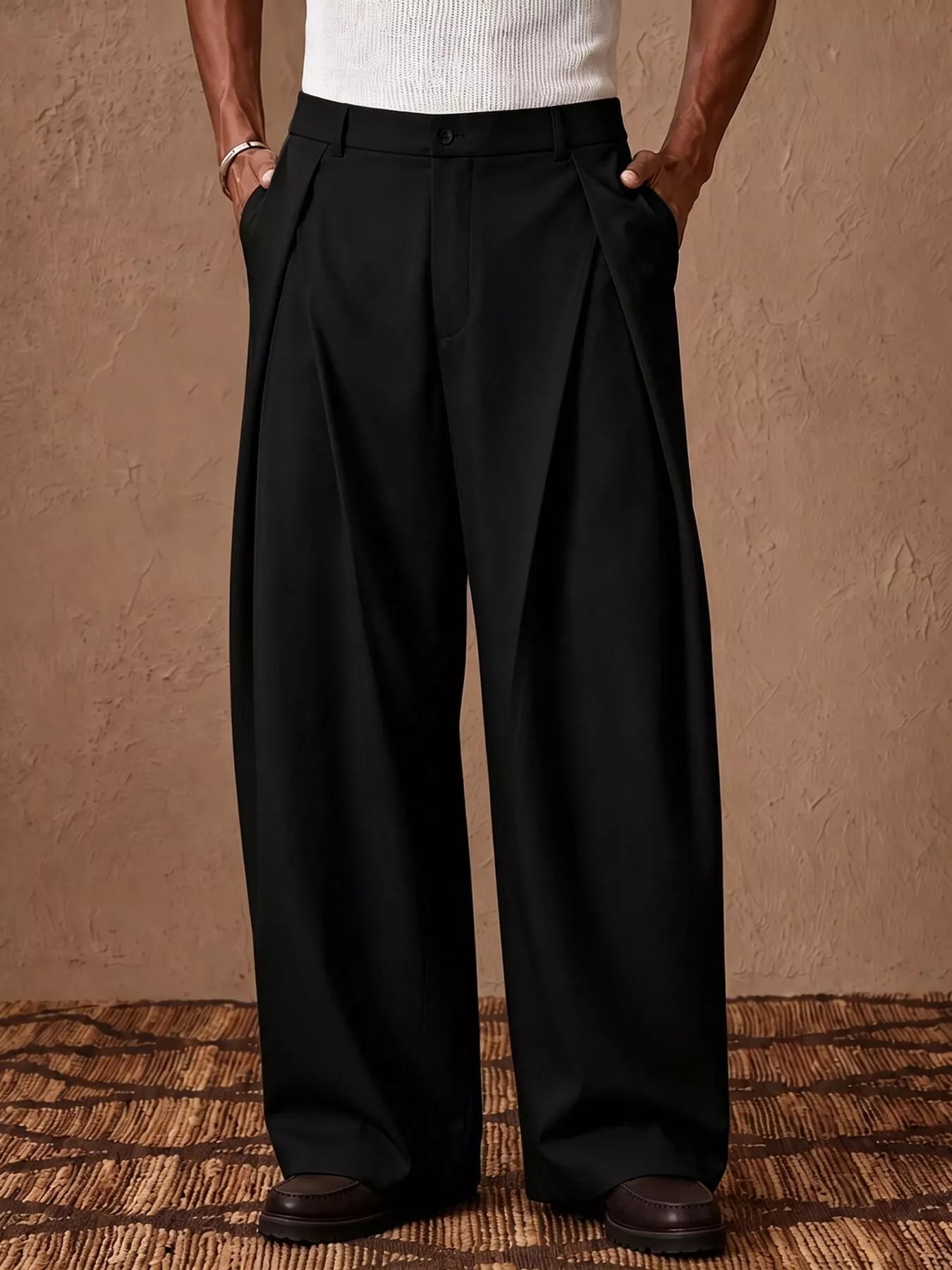 Men's High-Waisted Wide-Leg Pleated Dress Pants