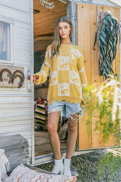 Yin Yang Checkerboard Pullover Sweater for Ultimate Style