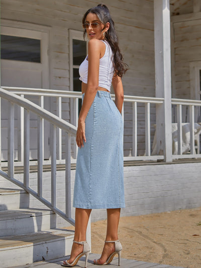 Classic Button Front Denim Skirt for Timeless Style