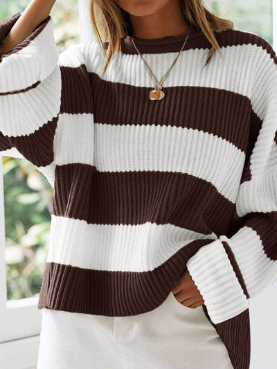 Round Neck Long Sleeve Sweater for Women Casual Style