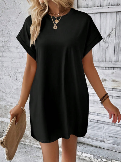 Effortless Elegance Short Sleeve Round Neck Mini Dress for All Occasions