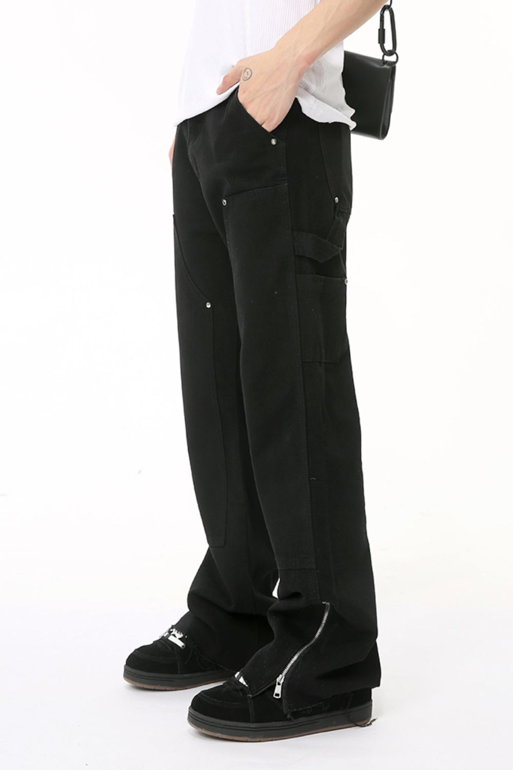 Men's Raw Hem Bootcut Jeans with Zip-Up Sides for Style
