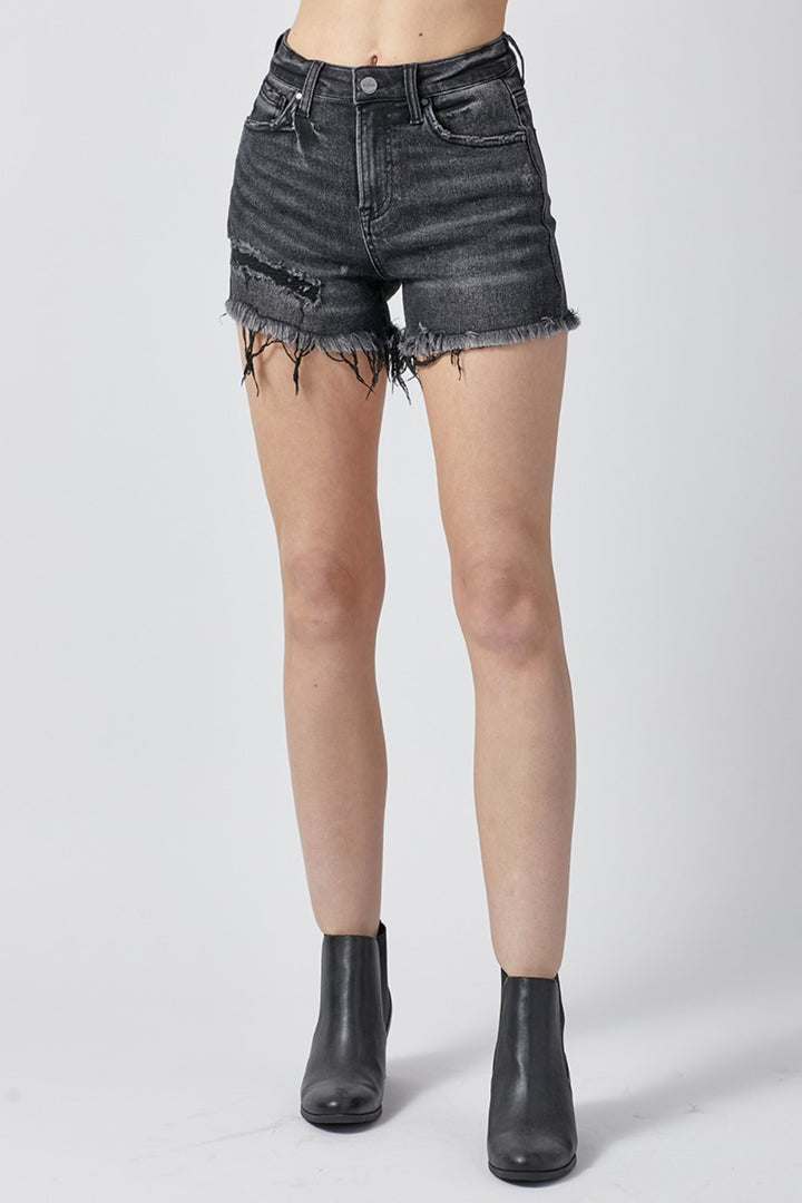 Trendy Raw Hem Denim Shorts with Functional Pockets by RISEN