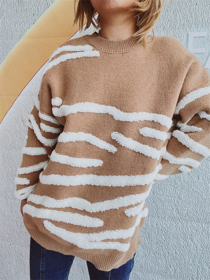 Chic Contrast Long Sleeve Knit Sweater