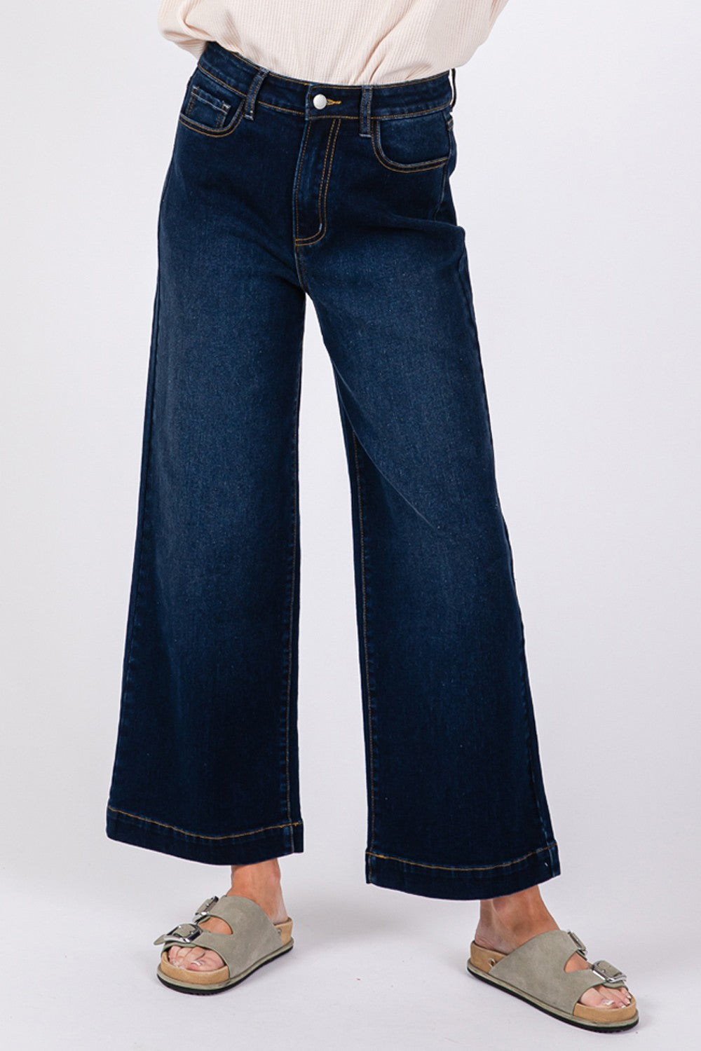 Chic High Rise Wide Leg Denim Trousers