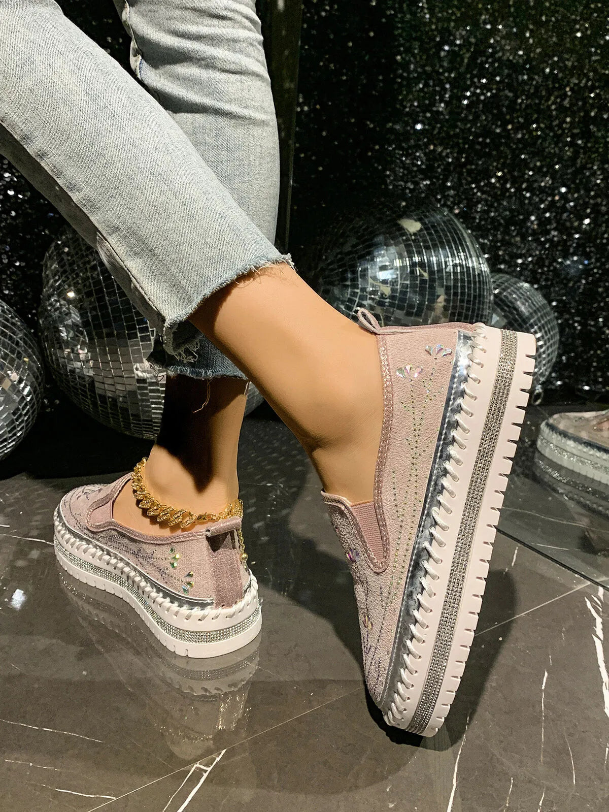 Rhinestone Embellished Platform Loafers