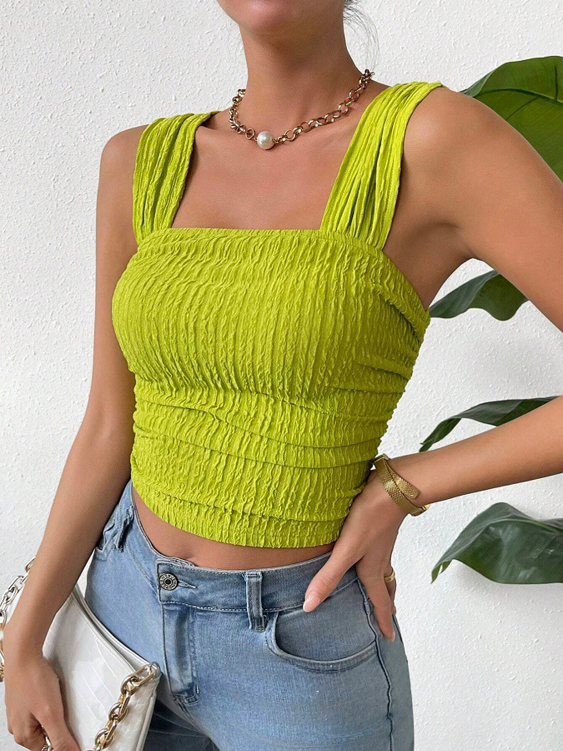 Elevated Textured Square Neck Tank Top for Stylish Comfort