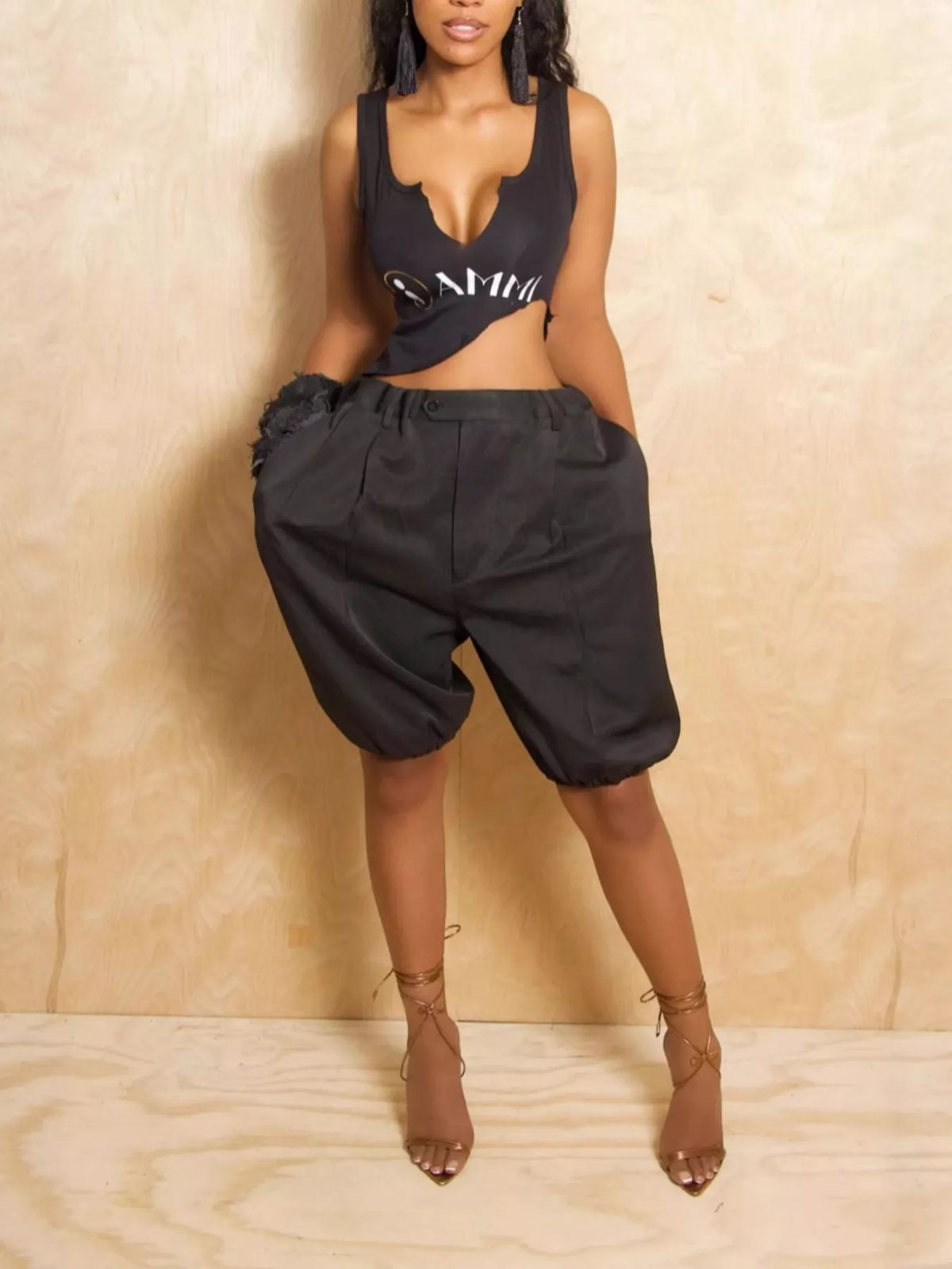 Pleated Detail High Waist Shorts