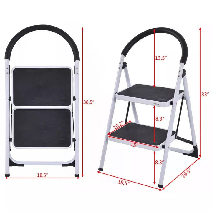 2 Step Ladder Folding Stool Heavy Duty 330Lbs Capacity Industrial Lightweight - Ruth Envision