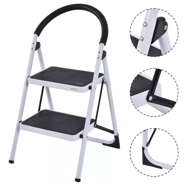 2 Step Ladder Folding Stool Heavy Duty 330Lbs Capacity Industrial Lightweight - Ruth Envision