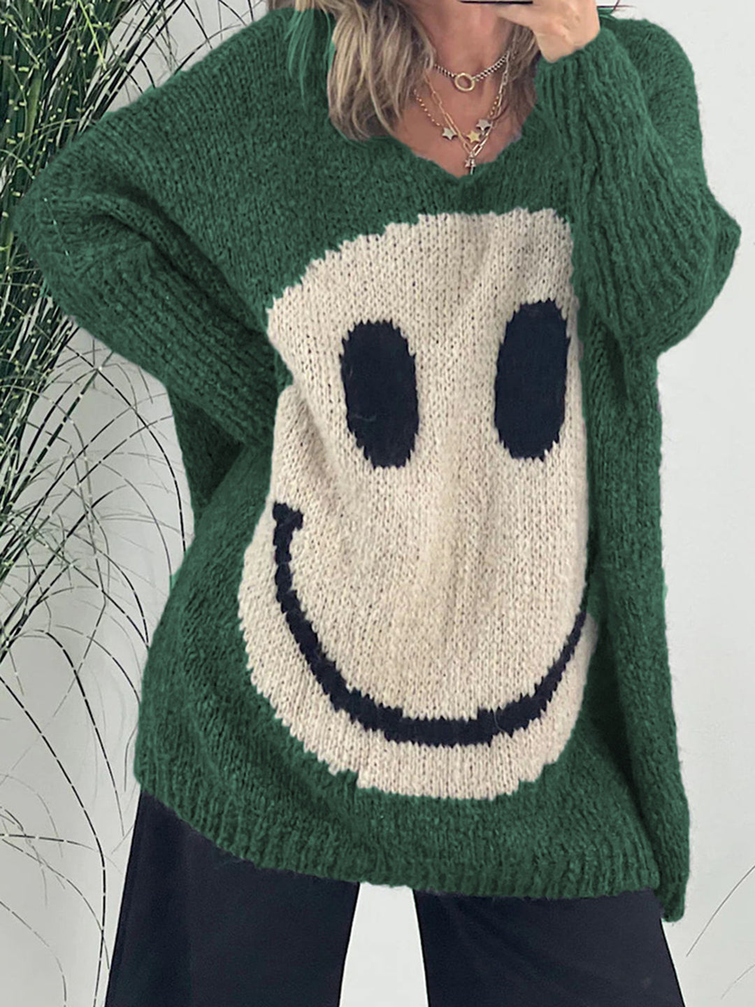 Joyful V-Neck Long Sleeve Knit Sweater