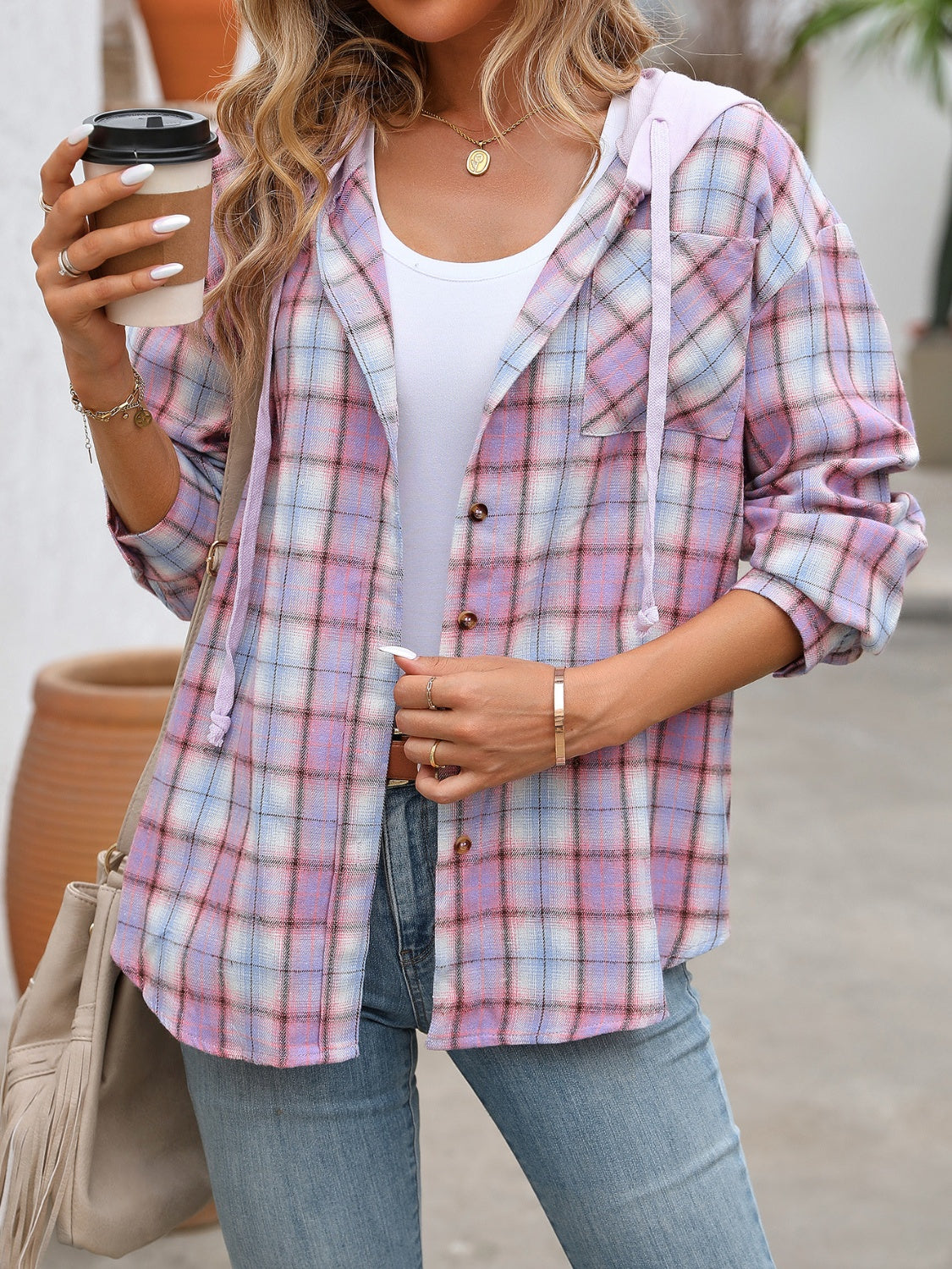 Plaid Long Sleeve Hooded Jacket for Stylish Comfort