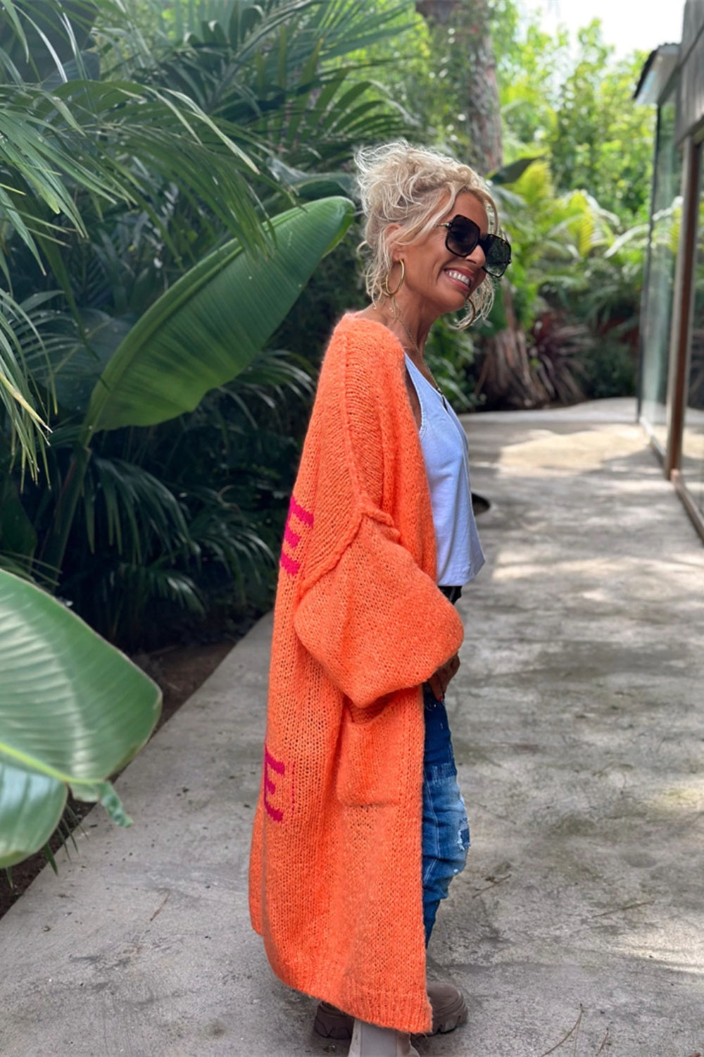 Letter Dropped Shoulder Long Sleeve Cardigan for Women