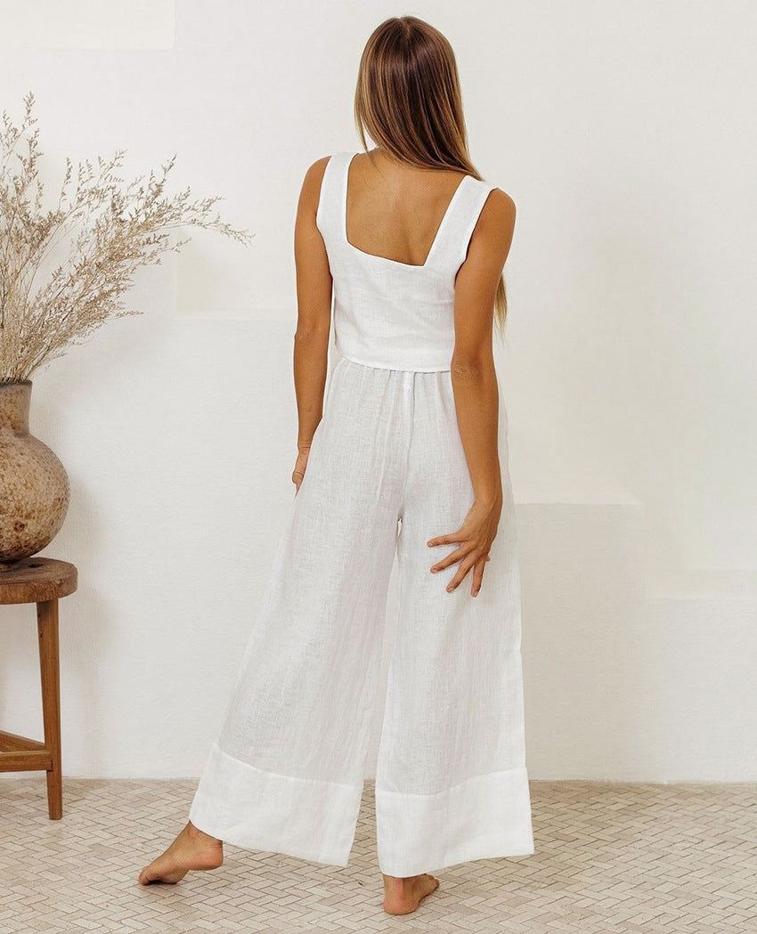 Elegant Square Neck Sleeveless Top and Trousers Set Sale
