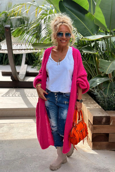 Letter Dropped Shoulder Long Sleeve Cardigan for Women