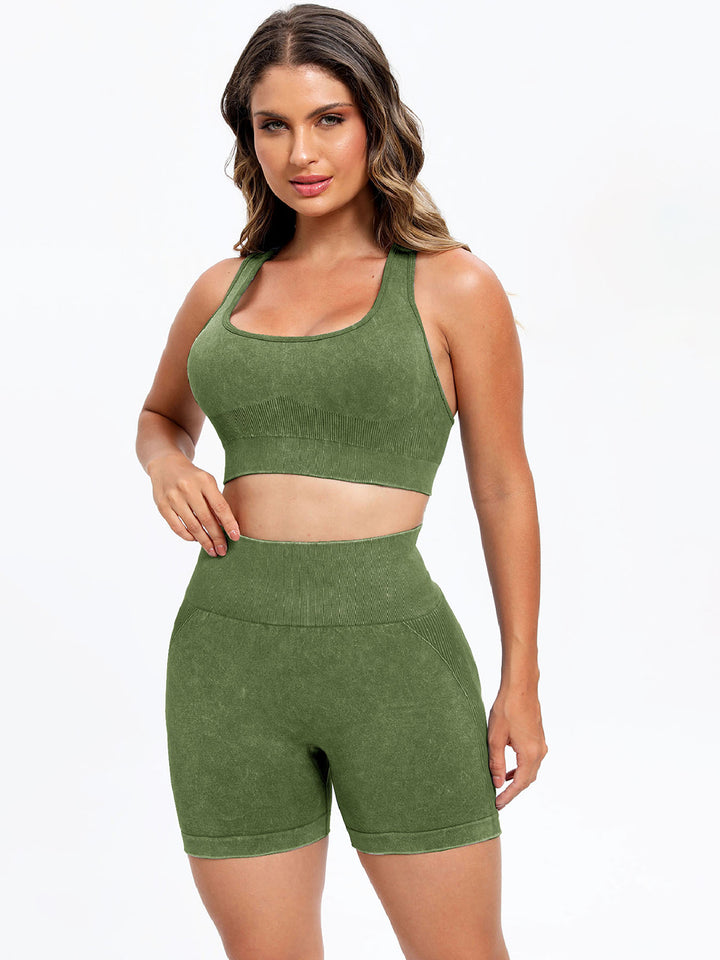 Scoop Neck Fitness Ensemble with Supportive Top and Stylish Shorts