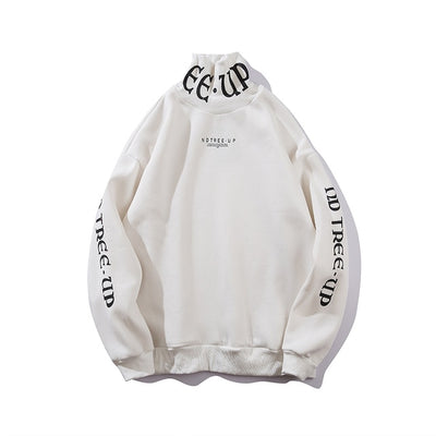 Trendy Urban Men's Turtleneck Hoodies with Bold Letter Graphics
