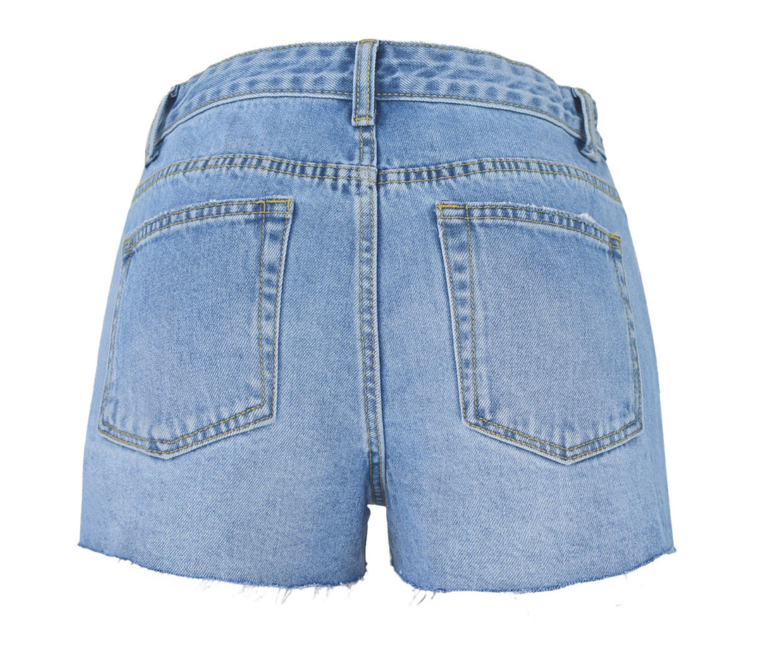 High-Waisted Soft Ripped Denim Shorts with Unique Asymmetrical Hem for Women's Spring and Summer Fashion