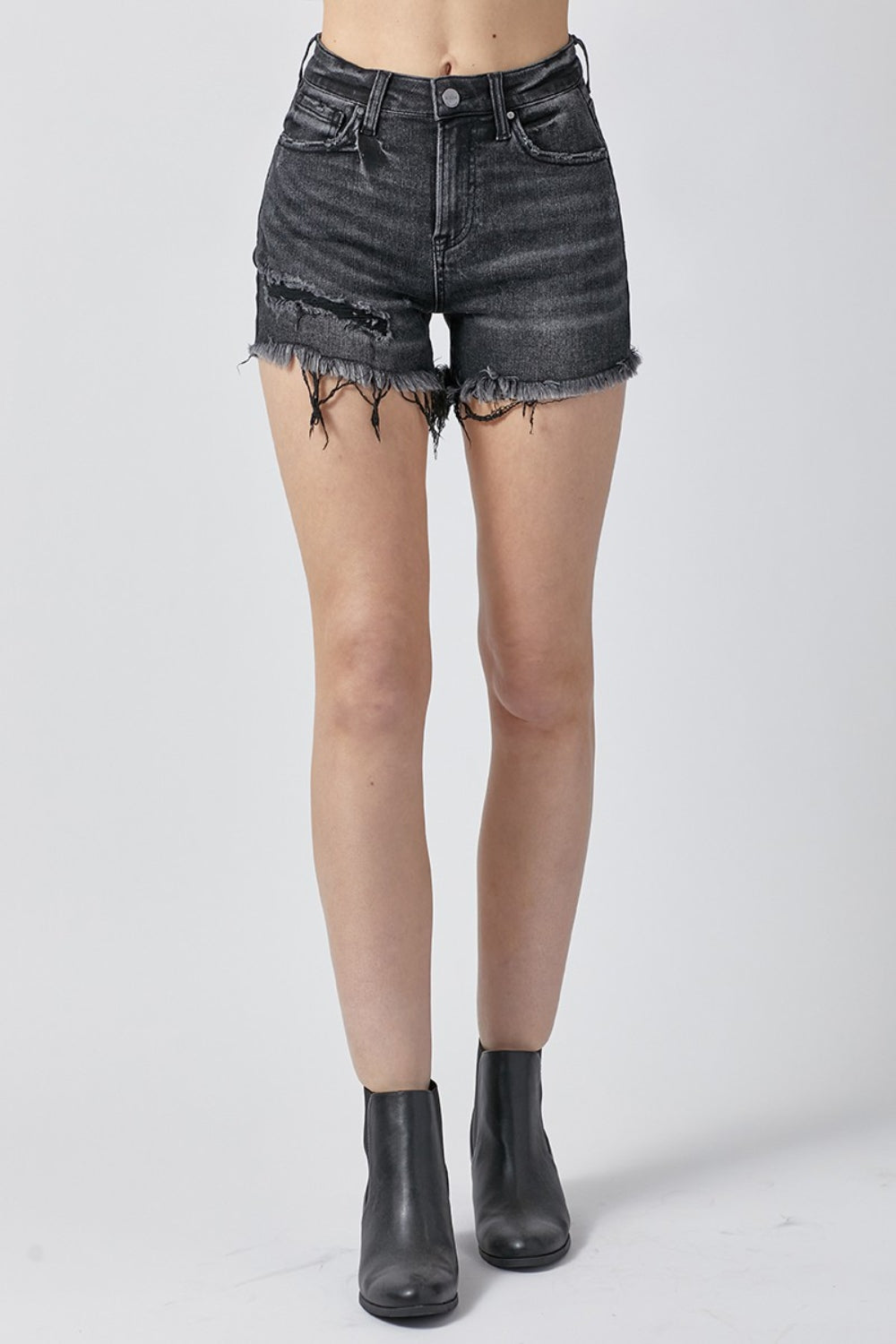 Trendy Raw Hem Denim Shorts with Functional Pockets by RISEN