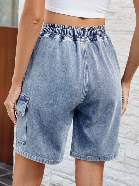 Chic Adjustable Denim Shorts with Convenient Pockets for Summer