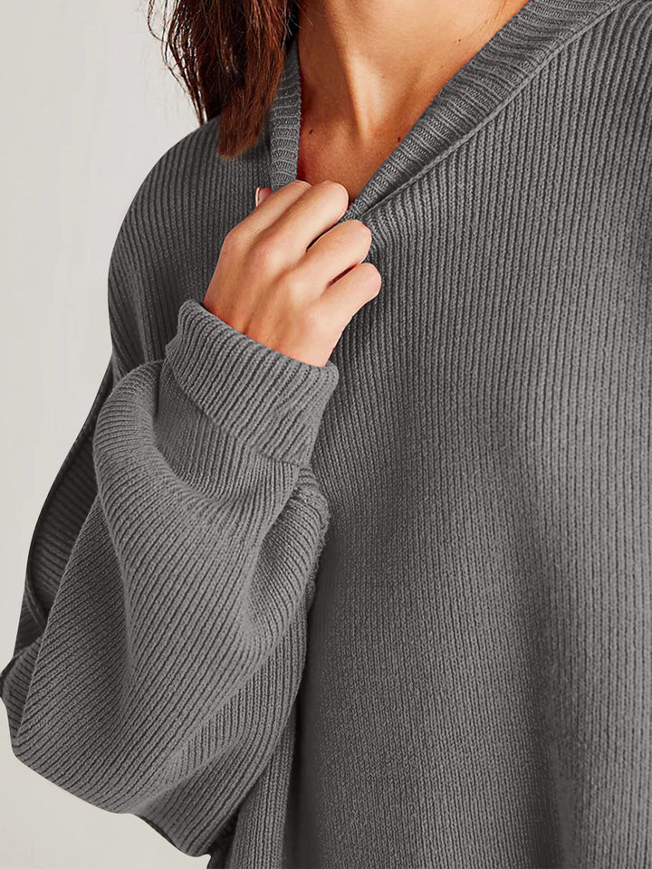 Chic Side Slit Long Sleeve Sweater with Round Neck