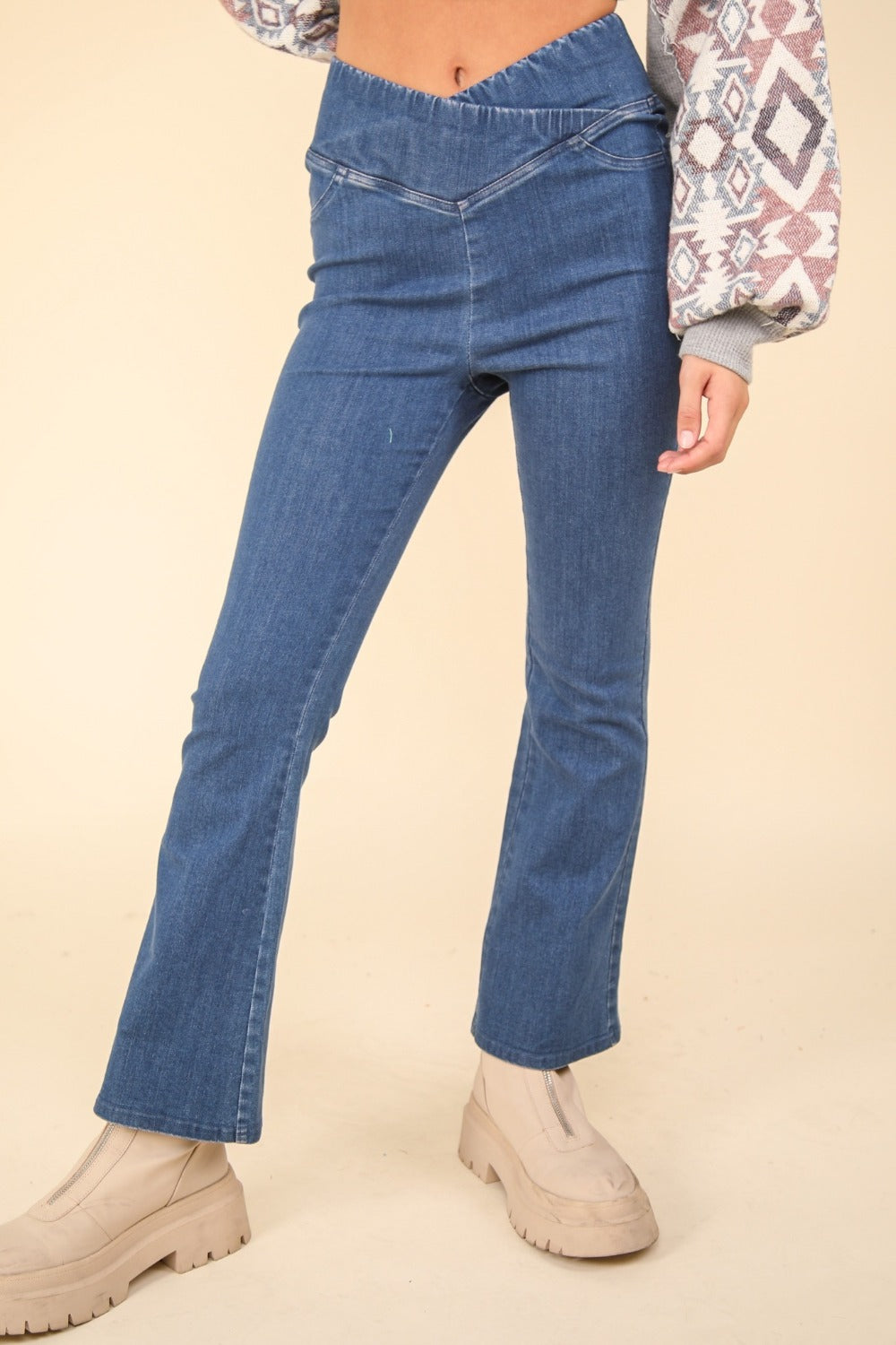 Crossover Waist Flared Denim Leggings by VERY J