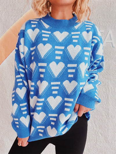 Charming Heart Contrast Oversized Sweater for Cozy Style