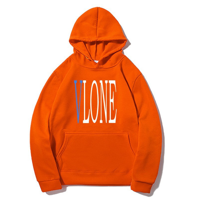 Blue Snake Print Big V Logo Unisex Loose Hoodie